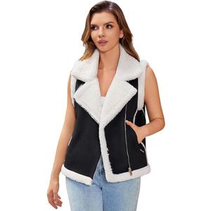 Women’s Fur Suede Vest Winter Warm Sherpa Leather Fur Lined Vest Size M