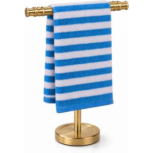 Hand Towel Holder, Stainless Steel Towel Holder Stand for Bathroom, Kitchen Countertop, T-Shaped Hand Towel Rack Stand (Gold, Stainless Steel Base)
