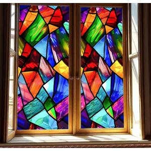 Stained Glass Window Film Geometry Iridescent Flakes Window Privacy Film Stained Decals Static Cling Sun Blocking Decor for Home Office Windows Door Glass Partitions 17.7x39.3 inch