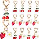 Nosiny 12 Pcs Cute Cherry Strawberry Bag Charms Keychains Kawaii Heart Flower Daisy Keychains Decor for Women Purse bags Car