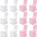 Oudain 12 Pcs Pink White Folding Chair Covers Universal Spandex Slipcovers Washable Removable Stretch Chair Protector Covers for Wedding Birthday Party Decoration