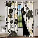 Baocicco Blackout Floral Curtains for Bedroom, 63 inch Long Printed Flower Black Out Curtains, French Country Window Treatment Farmhouse Drapes Set 2 Panels Black Gold 42Wx63L