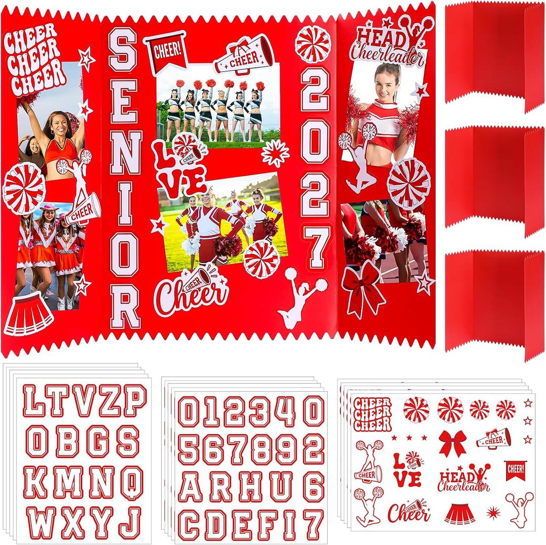 Amyhill 6 Sets 24" x 16" Senior 2027 Cheer Trifold Poster Board Table Decor, 24 X 16 Inches Unfolded, 12 X 16 Inches Folded