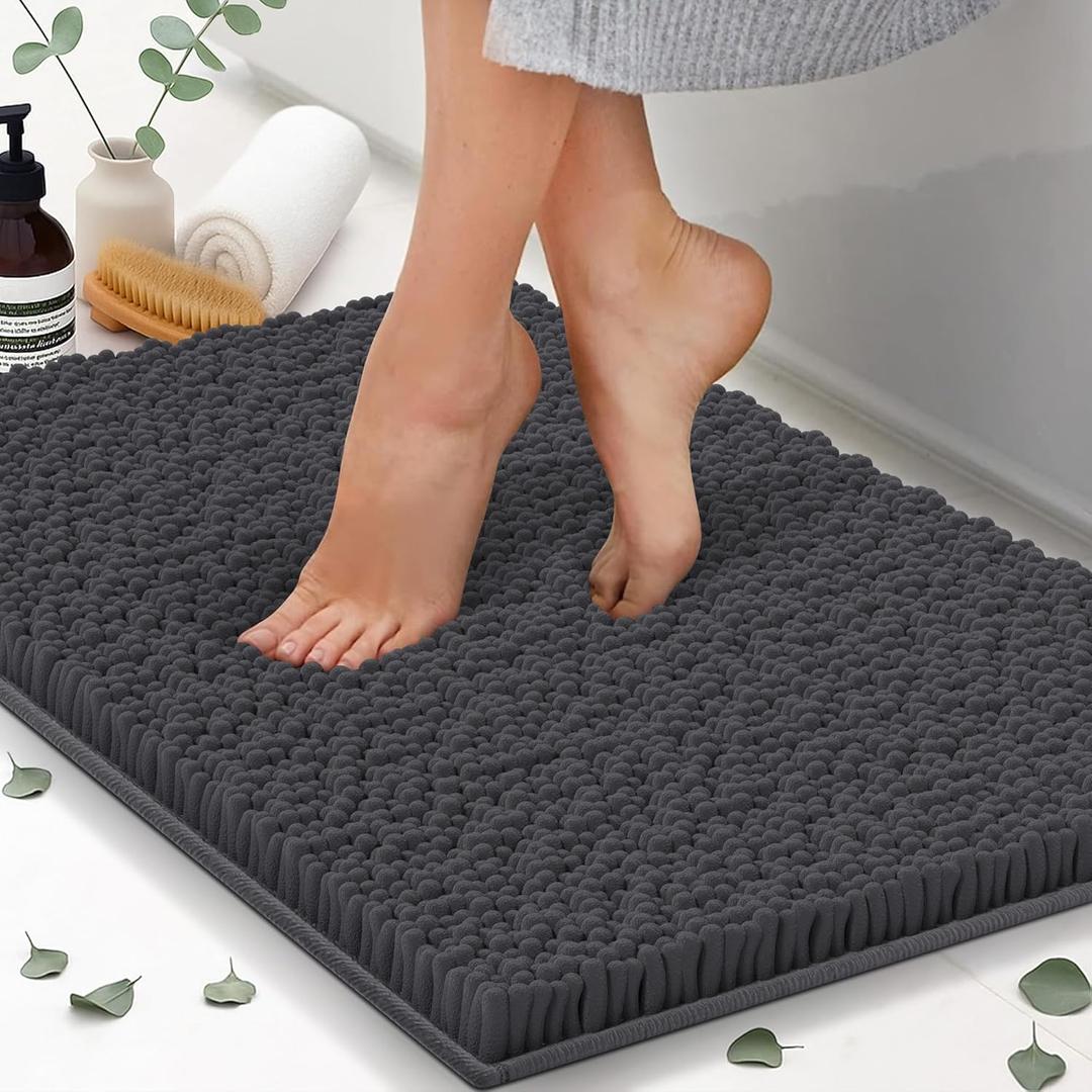 Chenille Bath Mats, Plush Absorbent Bath Mats Quick Dry, Soft & Machine Washable, Non Slip Carpet for Bathroom, Thick Bathroom Rugs, Shower Restroom Rug Mat, Alfombras De Bao, Bathrugs Matts,34"x21"