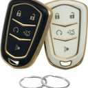 REPROTECTING TPU Key Fob Cover Compatible with (5 Buttons) 2014-2019 Cadillac ATS CT6 CTS Escalade Escalade ESV SRX XT5 XTS (Black/White)