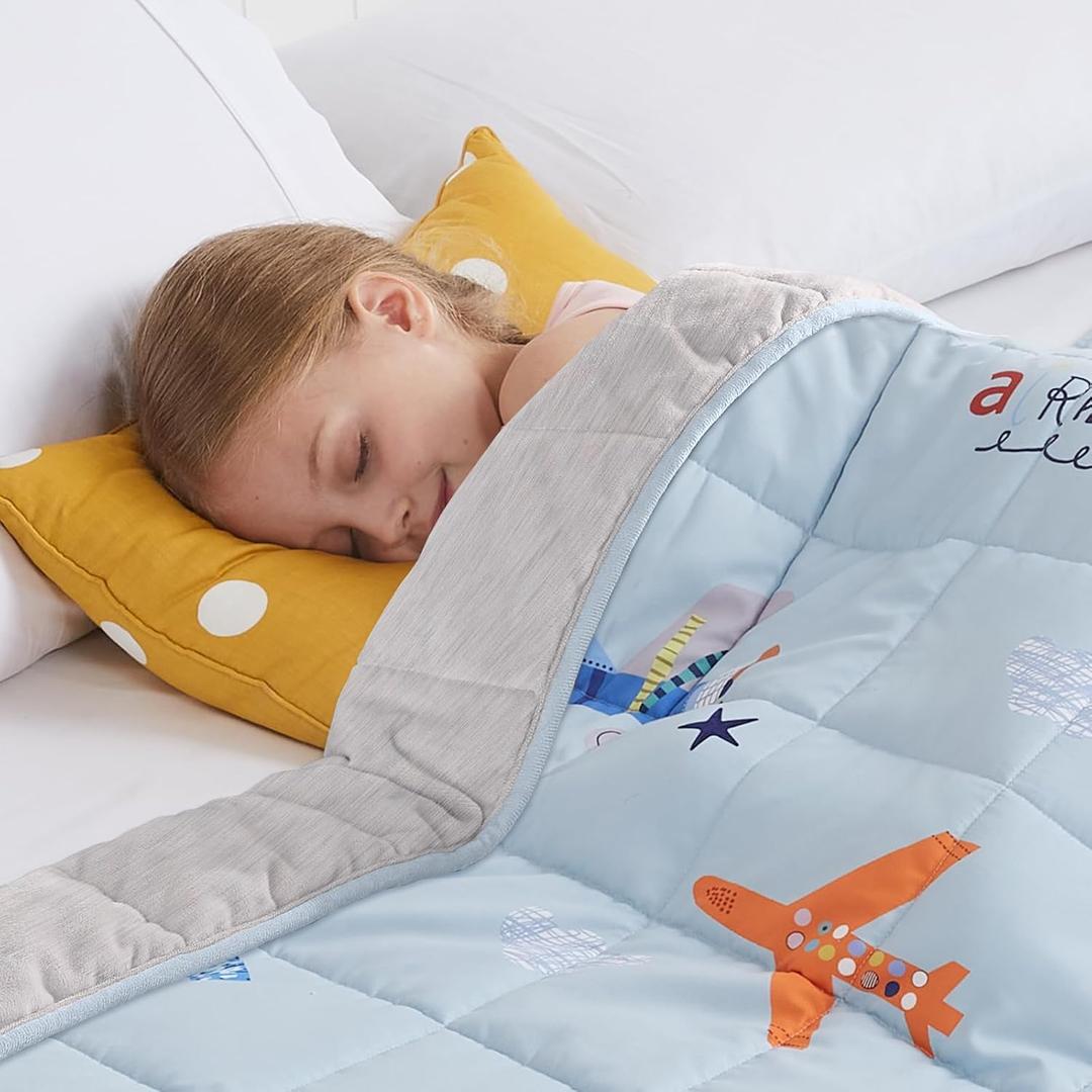 HOSUKKO Weighted Blanket - 5 lbs Cooling Blue Airplane Heavy Blanket - Small Size Breathable Lap Blanket for Hot Sleepers(36"x48", 5 lbs)