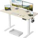 Marsail 48x24 Electric Standing Desk with Drawer, Computer Desk, Sit Stand Office Table with Storage & Hooks & Cable Management, Ergonomic Height Adjustable Table for Home Office, Maple