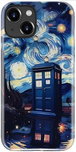Esdot for iPhone 14 Plus Case Cute - Wireless Charging Compatible – Dual-Layer Soft Silicone + Hard Shell - Wildflower Design - Protective Phone Cover for Women Girls - Starry Night Tardis