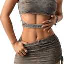 Verdusa Women's 2 Piece Ripped Grunge Outfits Club Set Cut Out Crop Tank Top and Bodycon Mini Skirt Set S