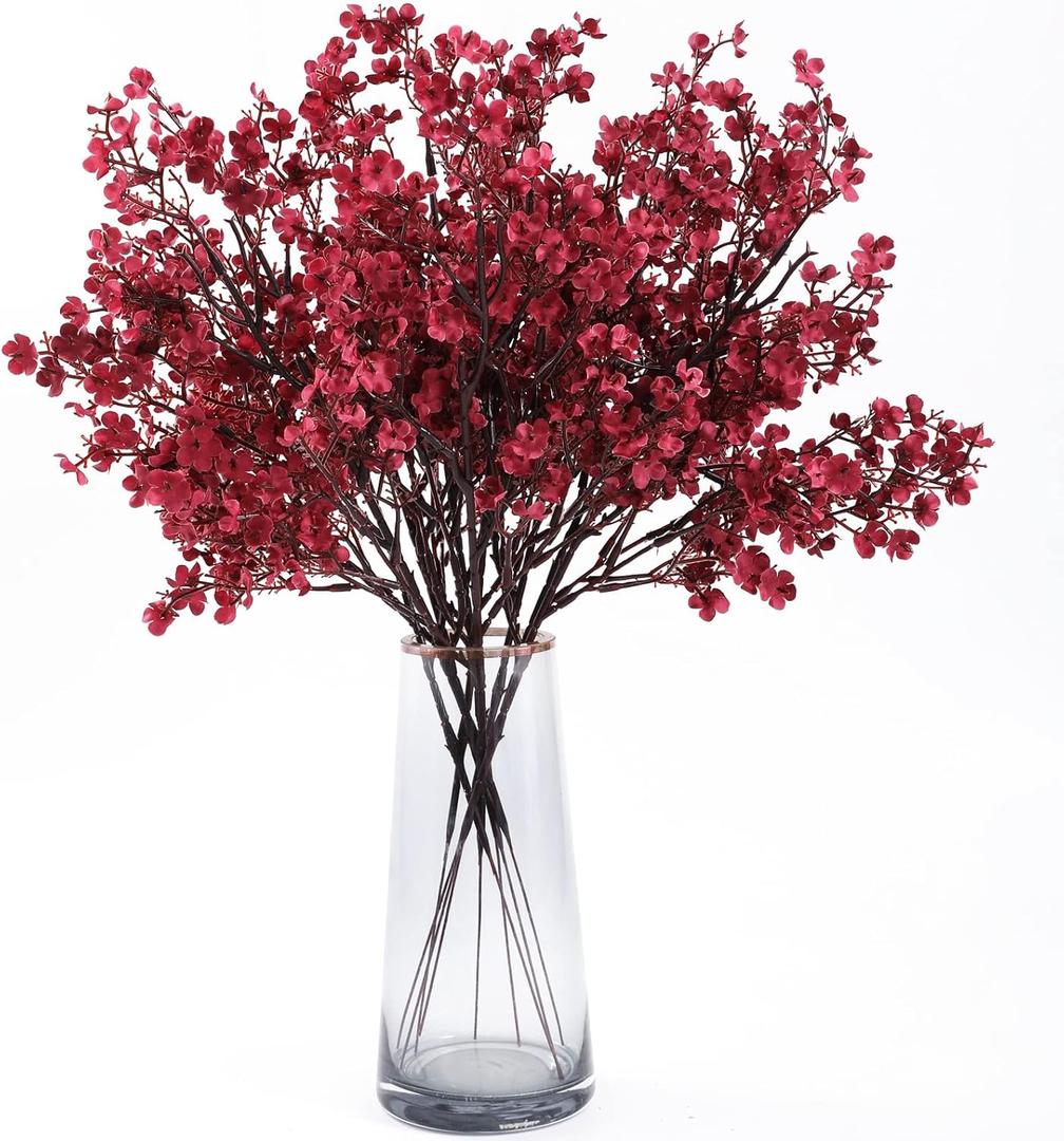 Hananona 10 Pcs Babys Breath Artificial Gypsophila Flowers Halloween Fake Silk Flowers for Home Decor Floral Arrangement Table Centerpieces (10, Burgundy)