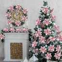 60 Pcs Christmas Glitter Poinsettia Flowers Set 20 Christmas Artificial Poinsettia 40 Berries Stems Berry Picks, Xmas Tree Flowers Decorations Ornaments(Pink,Silver)