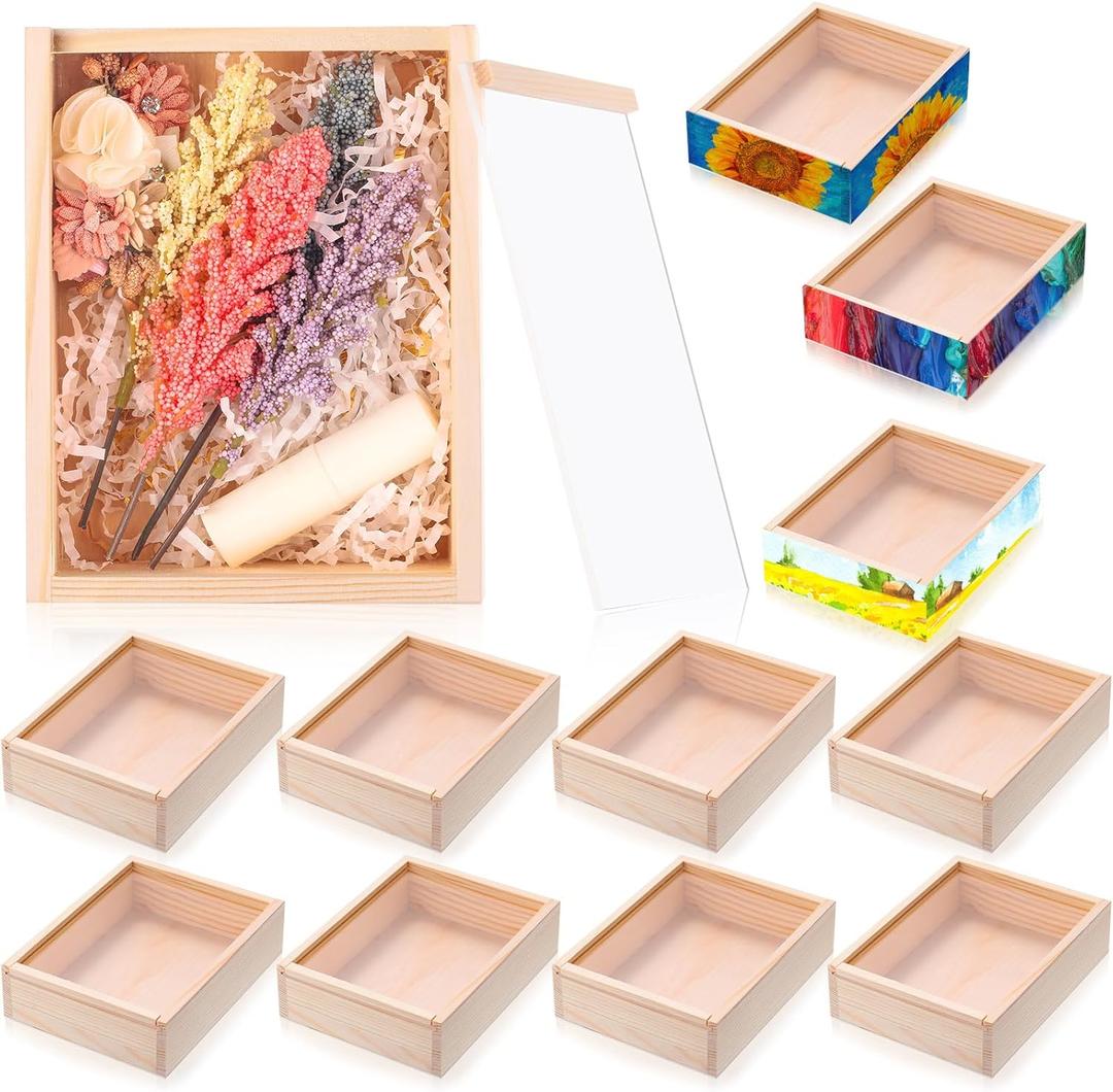 Thyle 12 Pcs Unfinished Wood Boxes, 6.3 x 4.9 x 1.8 Inch Small Rectangle Crates Wooden Box with Lid for DIY Birthday Party Favor Gift Supplies