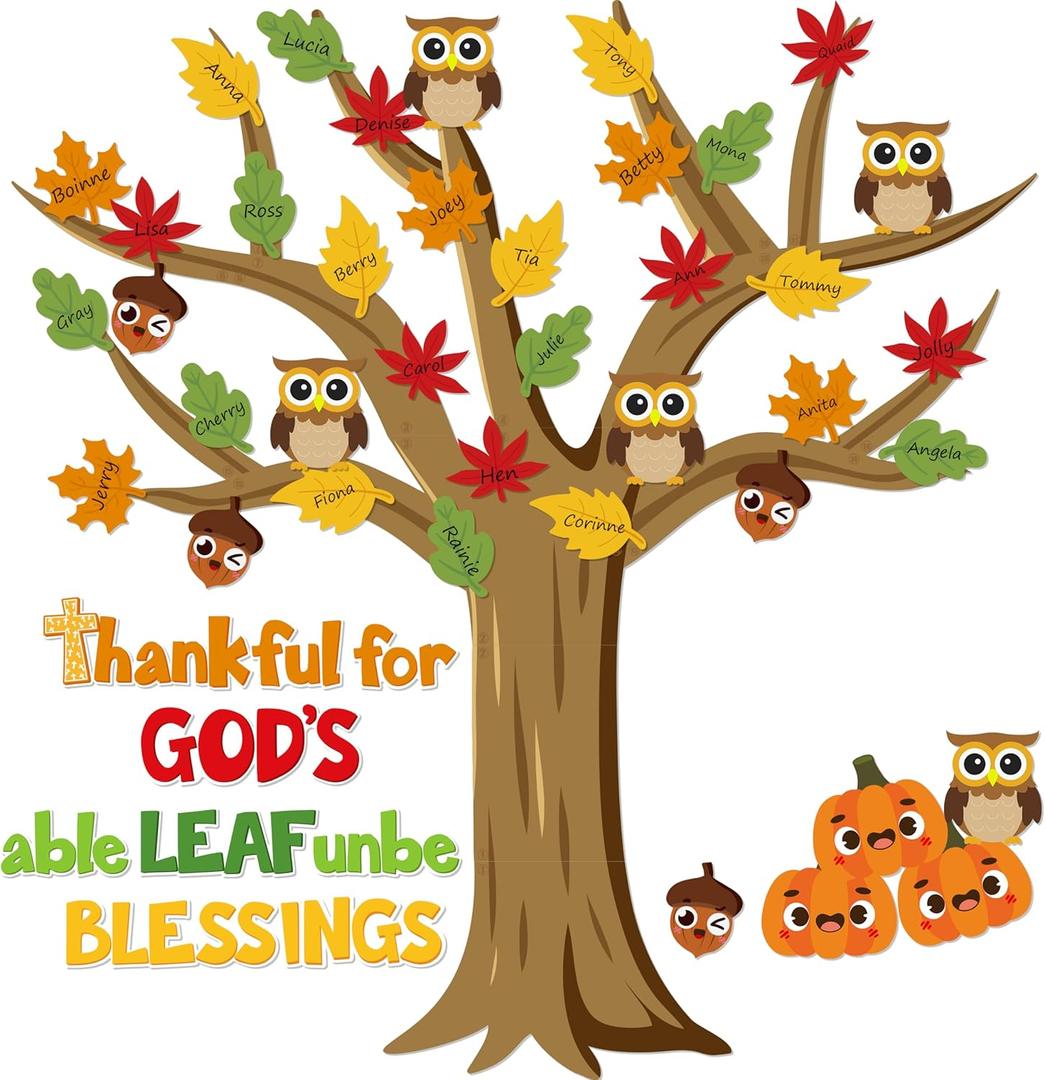 CY2SIDE 80PCS Fall Thankful for Gods Unbeleafable Blessings Cutouts for Bulletin Board Border Sets Maple Leaves Pumpkin Thankful Trees Cutout Trim Borders Religious Sunday School Bulletin Board Decor