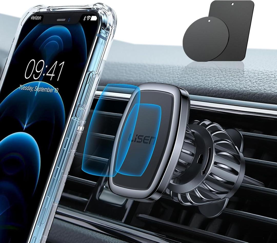 LISEN Magnetic Phone Holder for Car, Car Phone Holder Magnetic with Upgraded Clip & Ultra 6 Strong Magnets, Magnetic Car Phone Mount Magnet for Car Automobile Cradles, Soporte de Telefono Para Carro (Black)