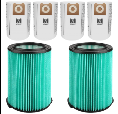 VF6000 Filter for Ridgid 5-20 Gallon Wet Dry Vacuums, 5-Layer HEPA Filter Fits WD5500 WD0671 WD6425 WD7000 (2 Pack VF6000 Filters + 4 Pack VF3502 Bags)
