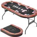 VEVOR Foldable Poker Table, 8 Player 72 in Folding Casino Leisure Table with Padded Rails and Cup Holders, Oval Portable Game Tables with Felt & Metal Legs, for Texas Hold'em Game and Blackjack