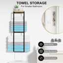 31 inch 2 Tier Anti-Rust Towel Rack with Wood Shelf for Bathroom, Wall Mounted, Metal, Black