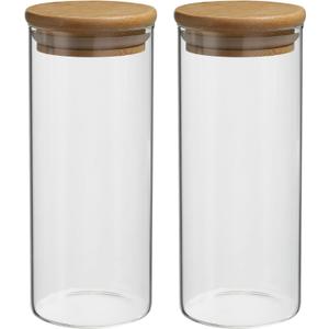 PATIKIL 12 OZ Glass Jar with Airtight Bamboo Lid, 2 Pack Glass Kitchen Container Clear Food Storage Jar for Nuts Sugar Coffee Beans Spices 