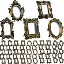 Maitys 50 Pcs Mini Picture Vintage Frames with Stands Tiny Antique Photo Baroque Ornate Resin Oval Frame Table Top Display Home Wedding Decor (Black Gold)