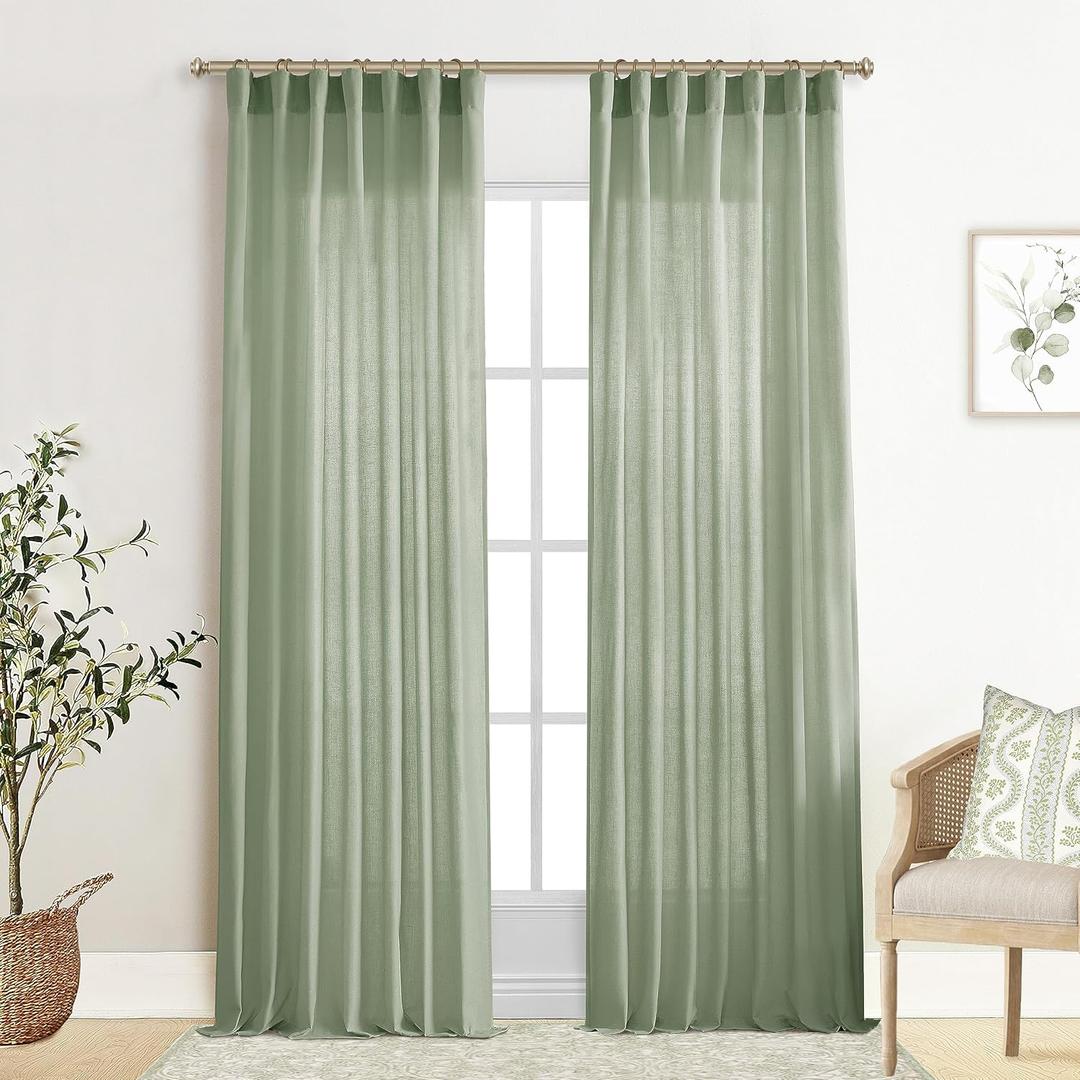 XTMYI Sage Green 90 Inches Long,50 Inches Wide Country Curtains for Living Room,Sheer Linen Curtains for Bedroom (Eucalyptus)