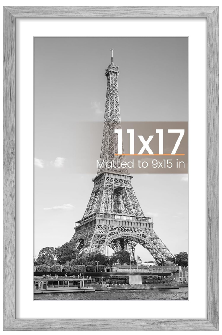 upsimples 11x17 Picture Frame Set of 5, Display Pictures 9x15 with Mat or 11 x 17 Without Mat, Wall Gallery Poster Frames, Gray