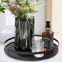 Defined Deco 12in Decorative Tray-Round Serving Tray with Metal Handle-Black Decorative Tray for Home Decor,Living Room Decor,Coffee Table Decor,Rustic Wooden Tray for Kitchen Table Decor,Dining Table