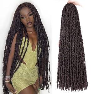 Leeven 24 Inch Pre-twisted butterfly locs crochet hair Black Brown Butterfly Faux Locs Crochet Braids Hair Pre-looped Distressed Butterfly Locks Hair Extensions for Women 4#