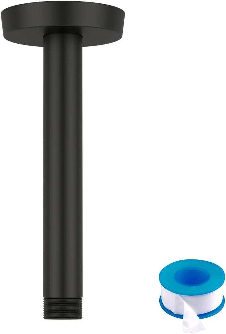Lordear Matte Black Ceiling Mount Shower Arm and Flange, Extension Arm for Rainfall Showerhead, Round Pipe