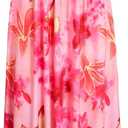 HUSKARY Pink Floral Dress for Women Summer Casual Strapless Tube Top Midi Dresses Beach Vacation Clothes Pink Floral L