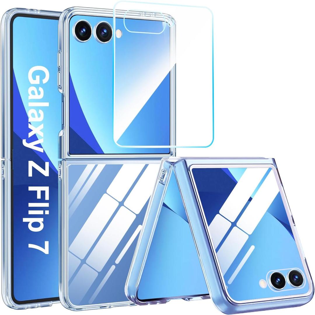 for Samsung Galaxy Z Flip 7 Case with Screen Protector,Galaxy Z Flip 7 Case Support Wireless Charging, Protective Cover for Galaxy ZFlip7 Phone Cases, PC Crystal Ultra Slim Clear