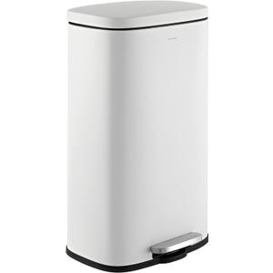 happimess HPM1011C Curtis 8-Gallon Step-Open Trash Can with Soft-Close Lid, Modern, Minimalistic, Fingerprint Proof for Home, Kitchen, Laundry Room, Office, Bedroom, Bathroom, White