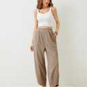 Xiaoxuemeng Womens Baggy Wide Leg Pants Casual Elastic Waisted Palazzo Harem Pants with Pockets (Beige), Medium