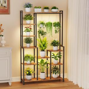 C2 Plant Stand Indoor with Grow Lights, Indoor Tiered Metal Plant Stand 70.87" Tall Plant Shelf with Hooks for Hanging, Plant Holder Display Shelves for Patio, Garden, Outdoor