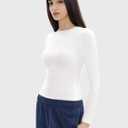 Women's Long Sleeve Shirts Crew Neck Slim Fit Going Out Tops Basic Tees Barely There Collection (White, XL)
