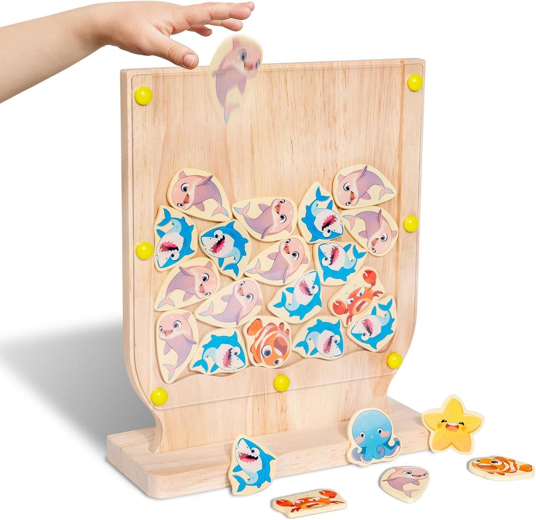 Fish Arena Connect 5 Wooden Toy  Ocean Animal Board Games for Kids, Fun 2 Player Family Strategy Game