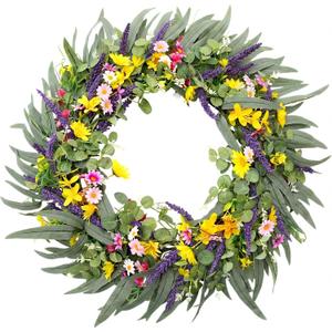 32" Spring Summer Wreath for Front Door Extra Large Fake Floral Wreath with Eucalyptus Leaves, Lavender and Daisy for Window Farmhouse Festival Holiday Party Wedding Home Seasonal Decor