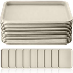 Gerrii 18 Pcs Plastic Fast Food Trays Bulk Restaurant Serving Cafeteria Tray Grill School Lunch Tray Rectangular Serving Platter for Kitchen Hotel Restaurant (Khaki,12 x 9 Inch)