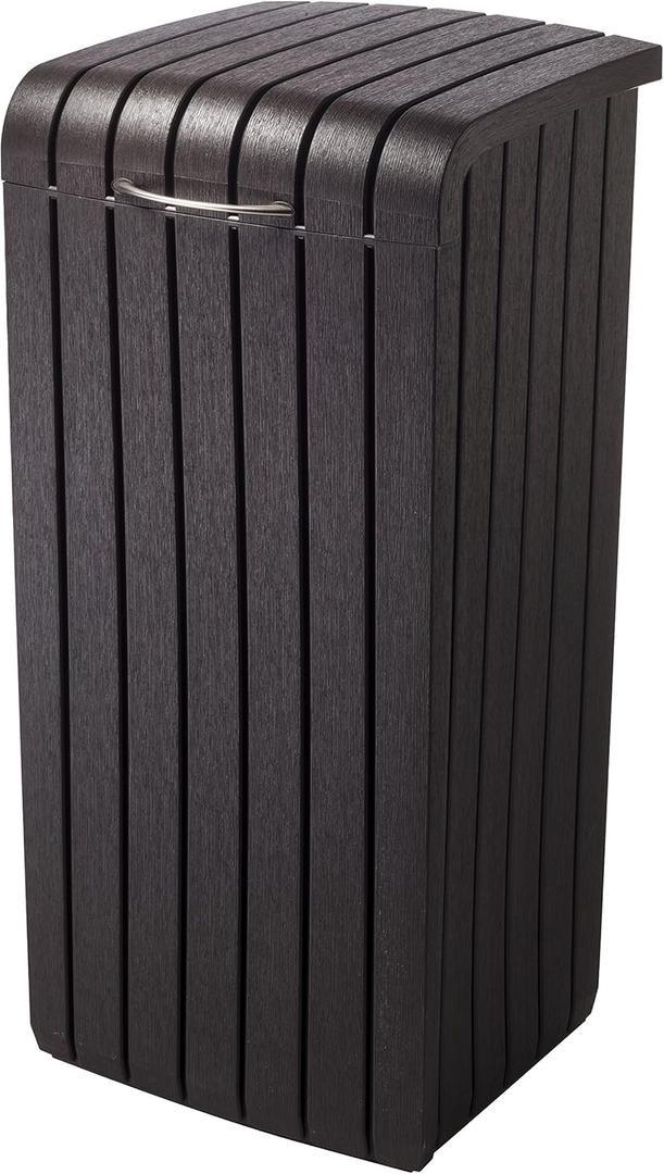 Keter Copenhagen 32 Gallon Resin Large Trash Can with Lid for Patio and Outdoor Kitchen, Brown (32 Gallon)