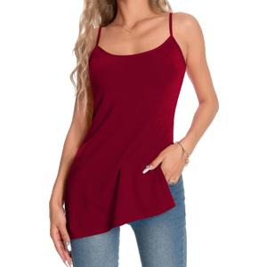TAIPOVE Pima Cotton Camisole Tops for Women Adjustable Spaghetti Strap Tops Side Slit Women's Extra Long Dressy Tanks (Burgundy, Small)