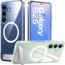 TORRAS Strong Magnetic & Seamless Stand for Samsung Galaxy S25 Case, Fit for MagSafe, MilGrade Drop Protection, Adjustable Kickstand for Samsung Galaxy S25 Case, AntiYellowing Diamond Clear
