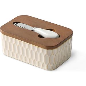 Butter Dish with Lid, Ceramic Butter Dish for Countertop, Airtight Butter Keeper with Knife, Butter Storage, Kitchen Decor & Housewarming Gift