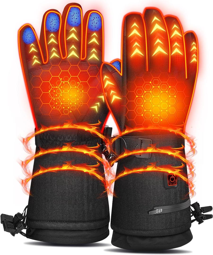 Heated Gloves for Men Women - Rechargeable Heating Ski Gloves 7.4V 22.2WH Battery with Touchscreen, 3-Level Adjustable, Waterproof Winter Warming Glove for Outdoor Hunting Hiking Camping (Medium)