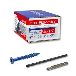 3/16 x 1-3/4" Countersunk Phillips Flat Head Blue Concrete Screw Anchors (100 pcs Screw Kit) with one Screwdriver and Drill Bit for Concrete, Masonry, Block, Brick and Wood Fastening