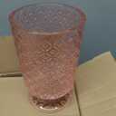 6 Pcs (H:7" W:4") Embossed Flower Vase Pedestal Glass Vase Big Base Thickened Crystal Vintage Vases for Valentines Day Wedding Home Decor Table Centerpiece House Warming Gifts(Pink)