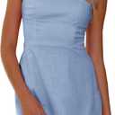 Womens Summer Mini Dress Going Out Backless Square Neck Sleeveless Solid Color Grad Short Dress (XL)