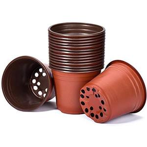 Delxo 50Pcs 6" Reusable Plastic Nursery Pots, Waterproof Planter Pots with Drain Holes, Indoor Seedling Starter Pots for Plants, Gardening, Red