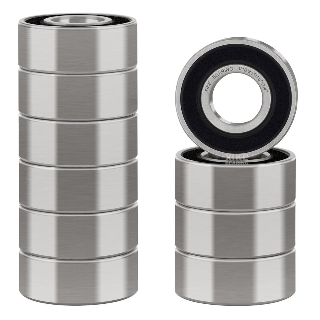 XIKE 10 Pcs Bearings 3/16" x11/16 x5/16, Double Rubber Seals and Pre-Lubricated, Deep Groove Ball Bearing Compatible with 1601-2RS