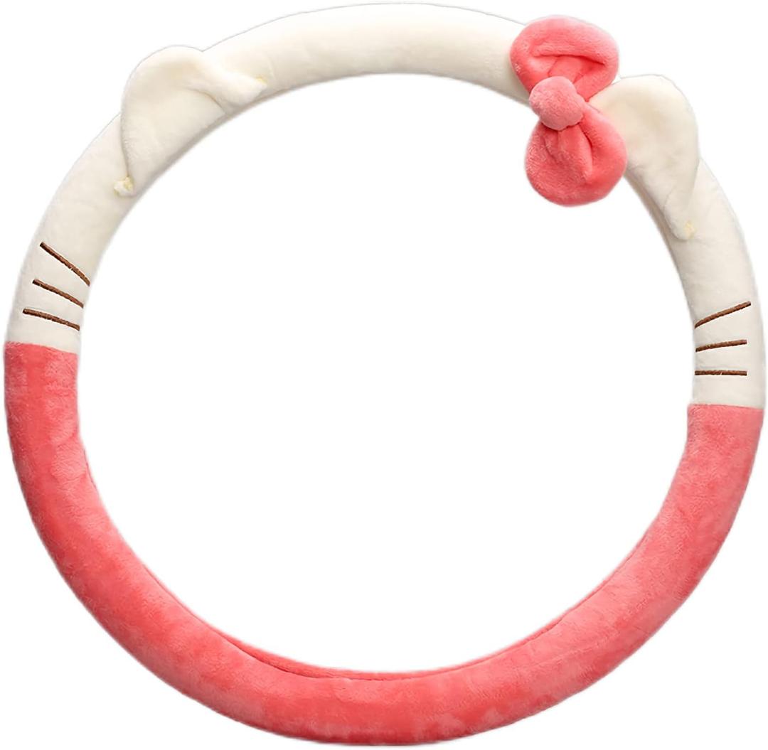 Cute Car Steering Wheel Cover, Universal Fit 15 Inch Soft Comfortable Plush Anti Slip & Odor Free Car Wheel Protector for Women Girls Pink