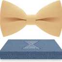 Bow Tie House Mens Bowties Pre-tied Shape Clip on Bowtie Solid Men Formal Wear for kids, baby boys, toddler any age bow ties (M - (6-18 yrs., schoolers, teens), 39 Eggnog Beige)