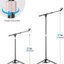 Mic Stand with Boom Arm, Heavy Duty Tripod Microphone Stand Floor Holder Height Adjustable with Carrying Bag and 2 Mics Clips for Singing Performance, Home Studio Recording, Podcast and Stage